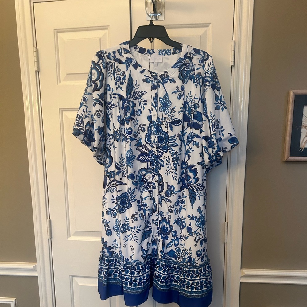 Sugarlips White and Blue Floral Dress - 1X